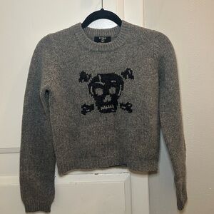 VINTAGE Lucky Brand 100 % WOOL Skull Sweater XS – Gray Crewneck Y2K Grunge